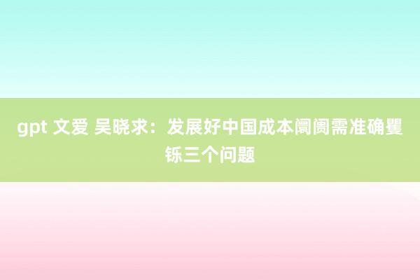gpt 文爱 吴晓求：发展好中国成本阛阓需准确矍铄三个问题